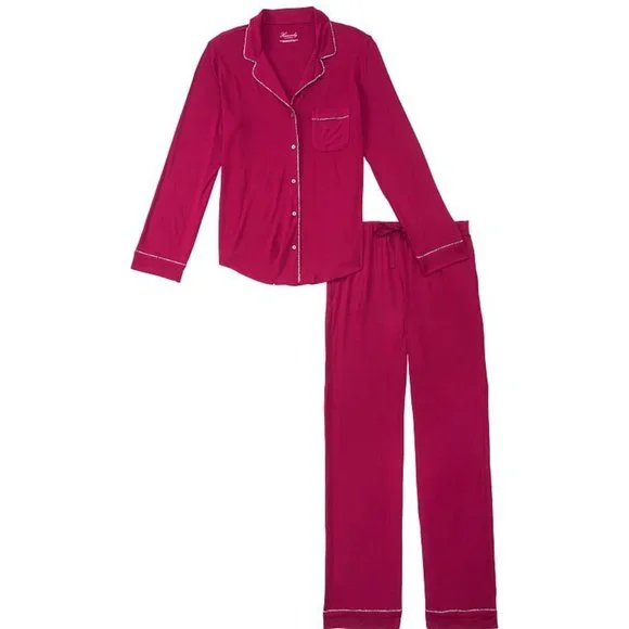 VS XS Regular 30" Inseam Modal PJ Set Red with Leopard Piping NWT - Picture 10 of 16